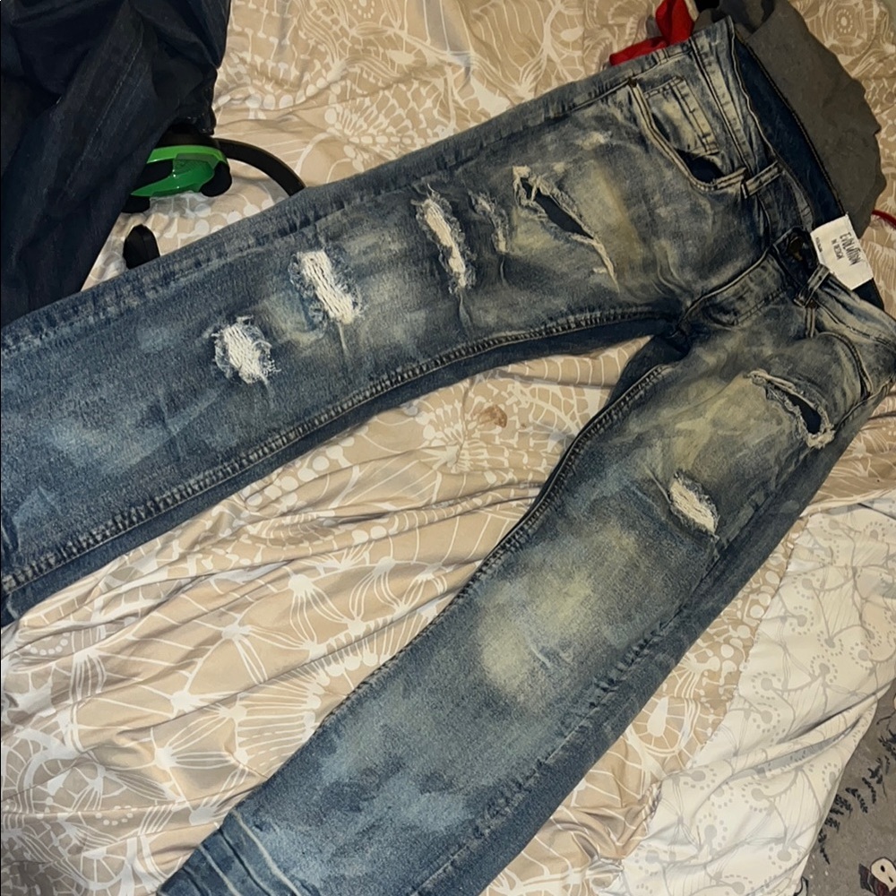 Blue Skinny Distressed Jeans with Fading